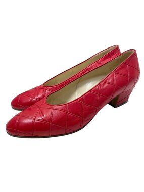 Chanel Quilted Pumps Leather Red High Quality Daily Practical Heel